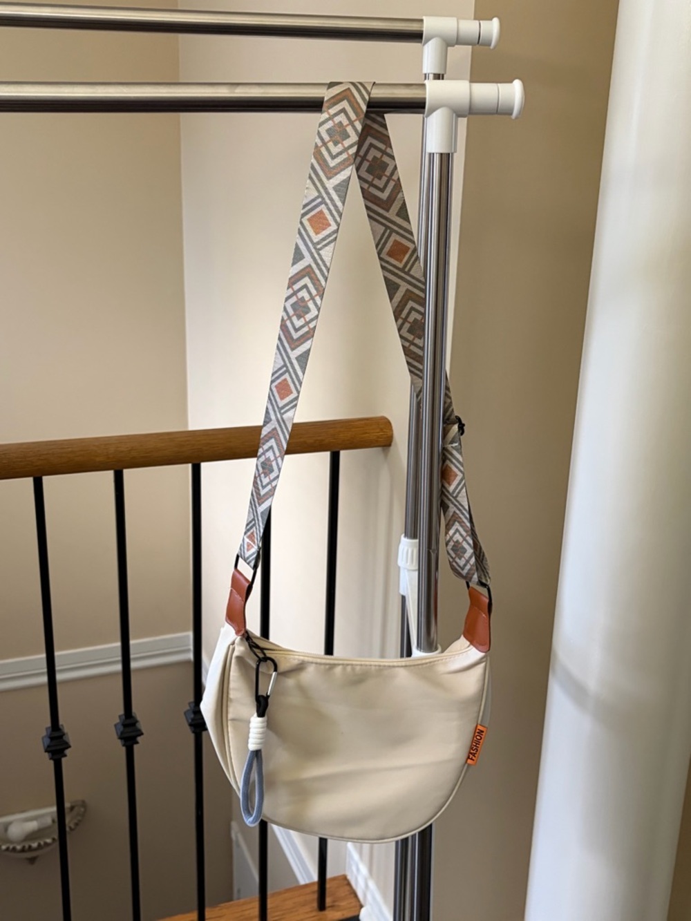 NEW Crossbody Bag with Patterned Strap - Cream